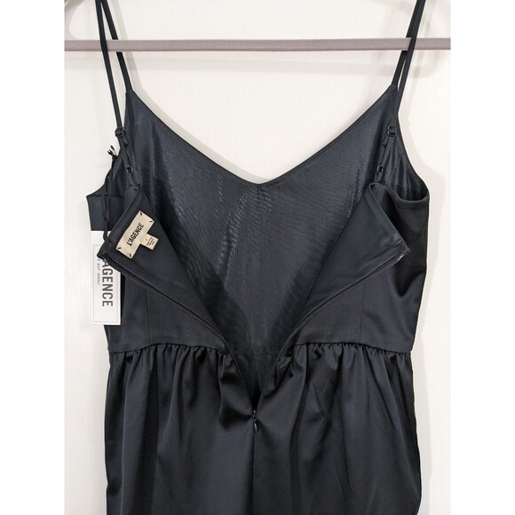 L'Agence Stretch Satin Short Black Dress Spaghetti Straps Pockets Size 2 *READ* - Picture 5 of 10